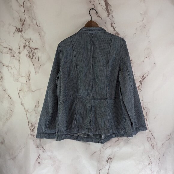 Talbots Jacket Womens 14W 1X Blue Striped Zip Nautical Casual Cotton Safari - Picture 5 of 13